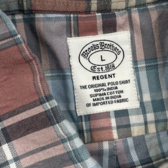 Brooks Brother Regent Supima Cotton Red Blue Plaid Check Youth Boys Large L - Picture 5 of 10
